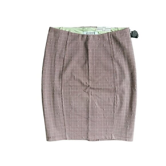 LIVERPOOL STRETCH CLASSIC KNEE LENGTH RED PLAID PENCIL SKIRT WOMEN PETITE SIZE 6 - Picture 1 of 4